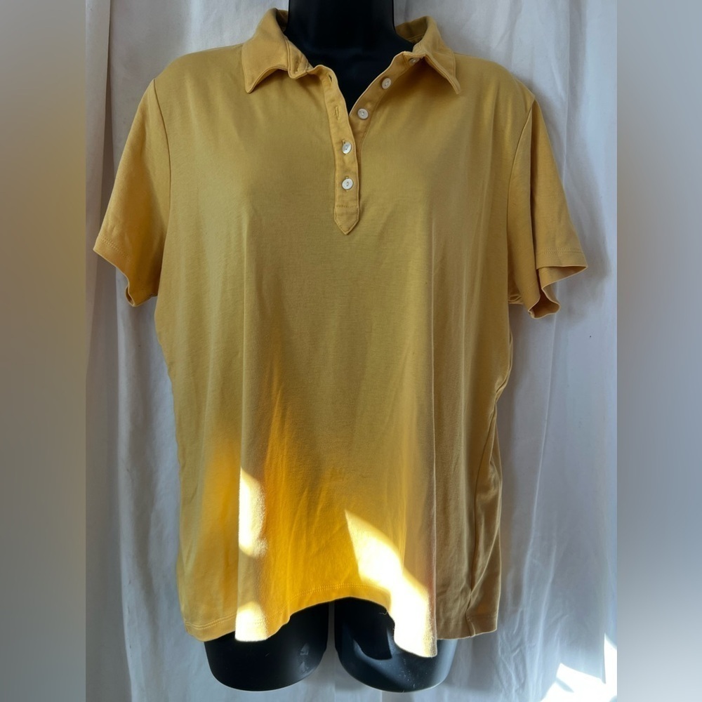 L.L. Bean 100% Cotton Mustard Yellow Short Sleeve Collared Polo Womens Sz XL Reg